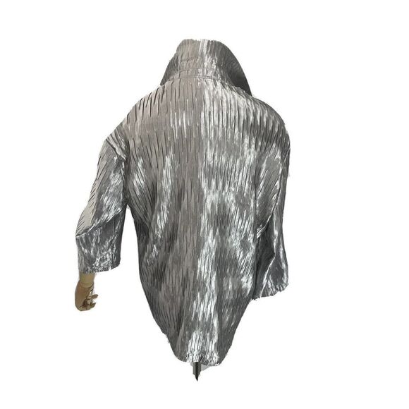 Chico's Silver Crinkle Jacket Size 1 Medium 8 10 US Blazer Caroline New - Picture 4 of 12